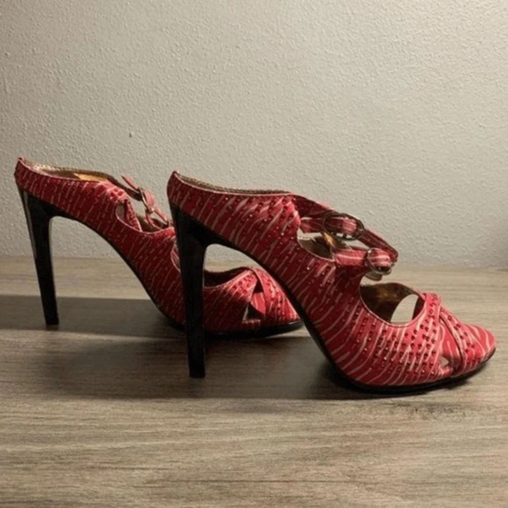 CARLOS SANTANA Red Zebra Rhinestone‎ Stiletto Heeled Sandals Women Size 6
